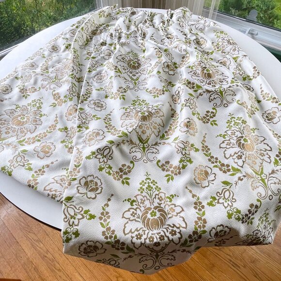 Vintage 60s pleated curtains, green & gold bold floral, Fiberglass panels, pair - Picture 7 of 10